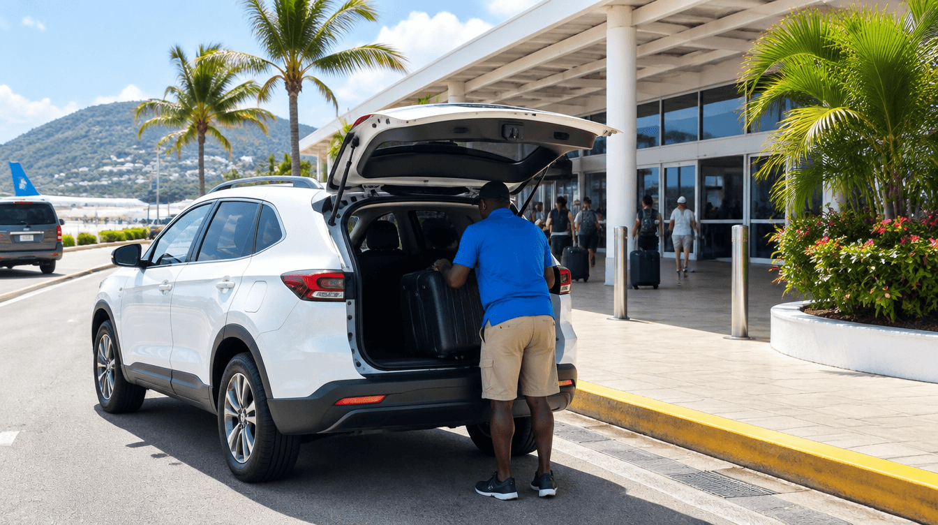 Voiture de location récupérée à l'arrivée à l'aéroport Princess Juliana, Saint-Martin