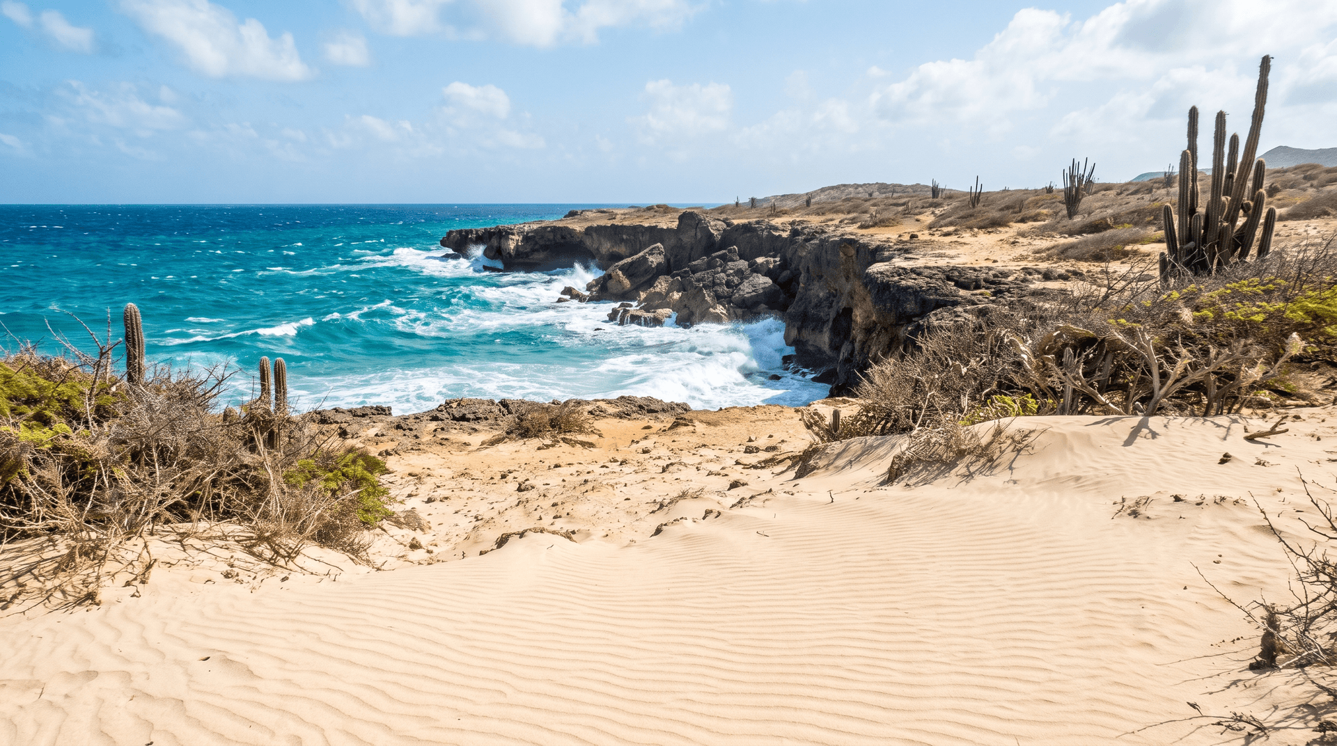 Dunes and rugged coastline at Boca Prins in Arikok National Park, Aruba