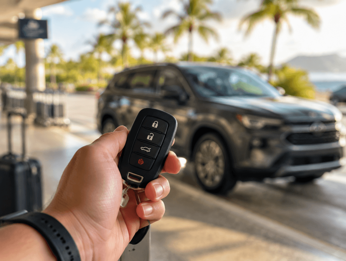 Rental car ready for pickup on arrival in Sint Maarten